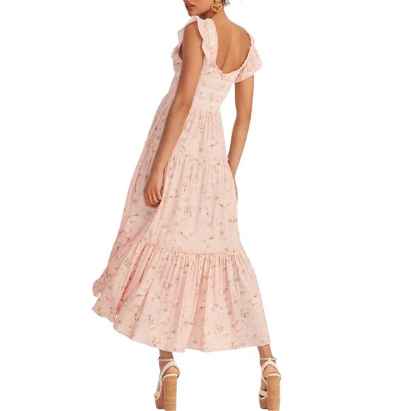 LoveShackFancy Women's "Chessie" Ballet Pink Floral Smocked Maxi Dress - Picture 5 of 12
